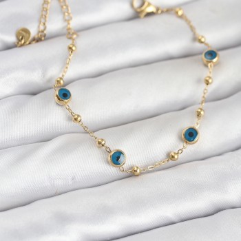 316L Çelik Gold Renk Topçuklu Nazar Model Kadın Bileklik