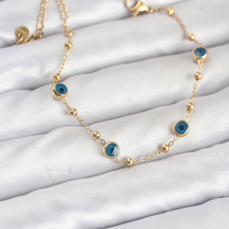 316L Çelik Gold Renk Topçuklu Nazar Model Kadın Bileklik