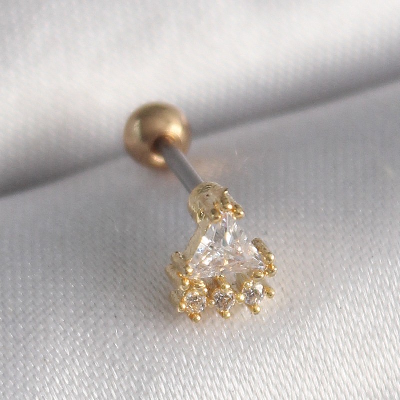 316L Çelik Gold Renk Üçgen Zirkon Taşlı Tragus Piercing