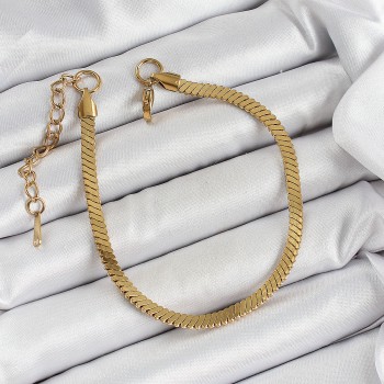 316L Çelik Gold Renk Yassı Zincir Model Kadın Bileklik