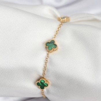 316L Çelik Gold Renk Yeşil Baby Boy Yonca Kadın Bileklik