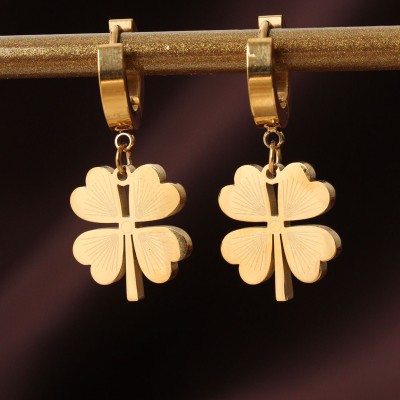 316L Çelik Gold Renk Yonca Küpe