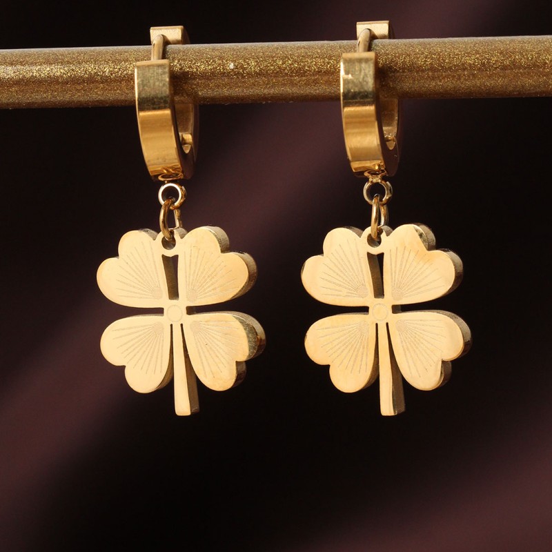 316L Çelik Gold Renk Yonca Küpe