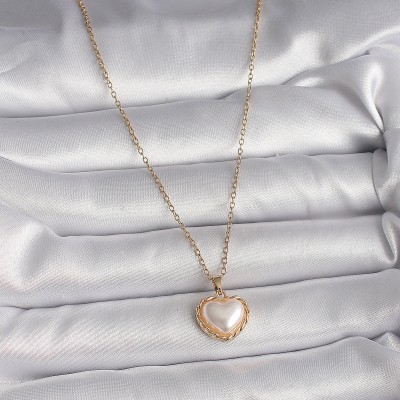 316L Çelik Gold Renk Zincir 3D İnci Kalp Model Kadın Kolye