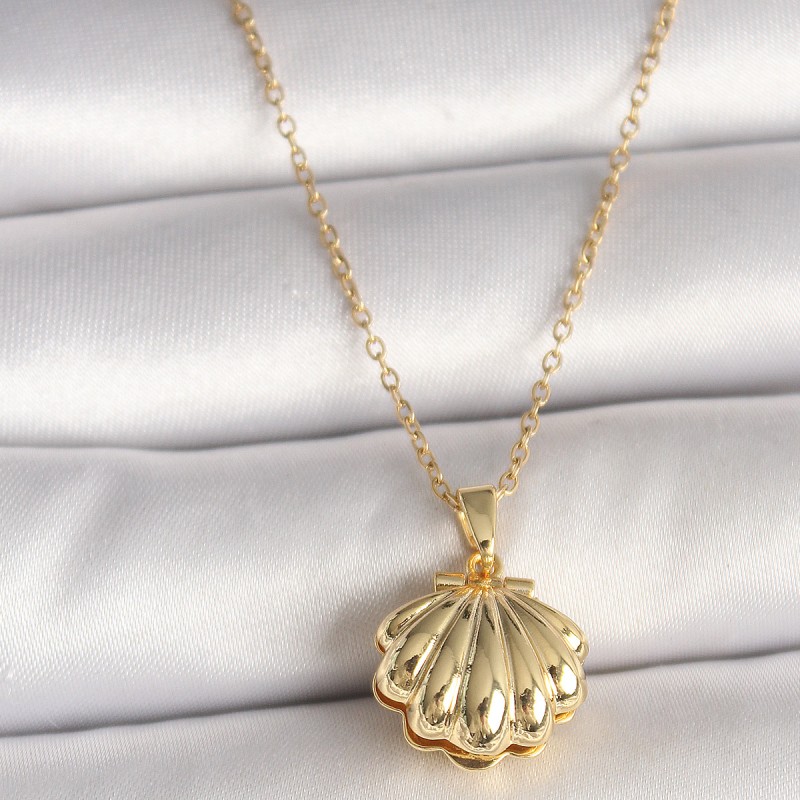 316L Çelik Gold Renk Zincir Açılır İncili Midye Model Kadın Kolye