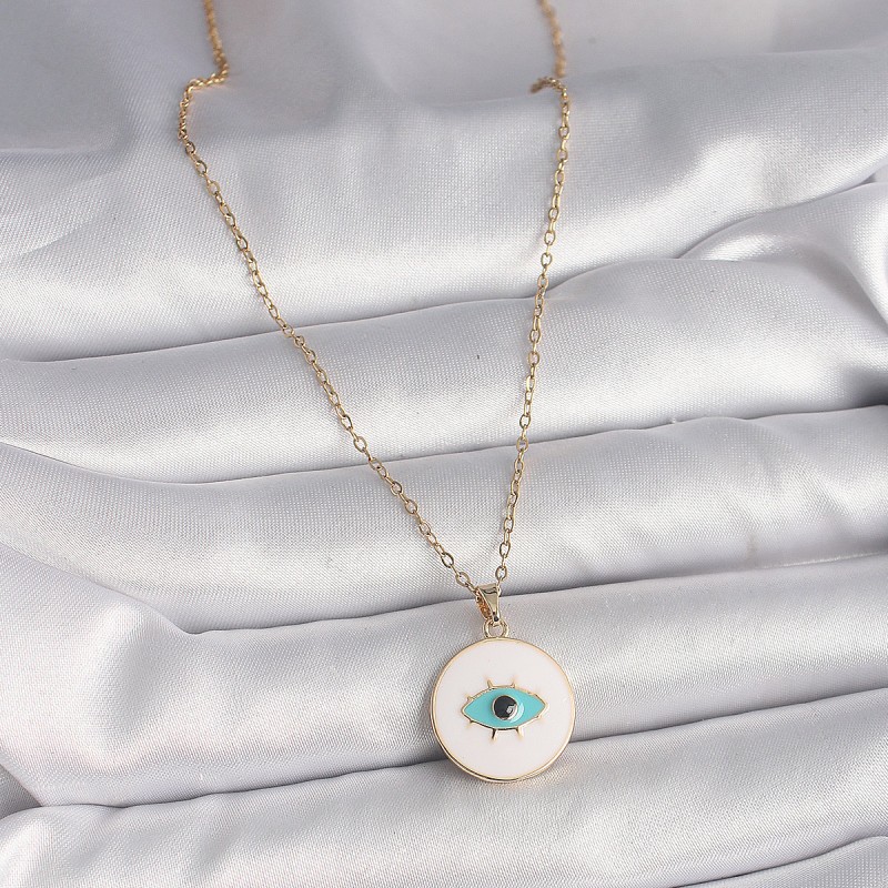 316L Çelik Gold Renk Zincir Beyaz Mineli Turkuaz Göz İşleme Model Kadın Kolye