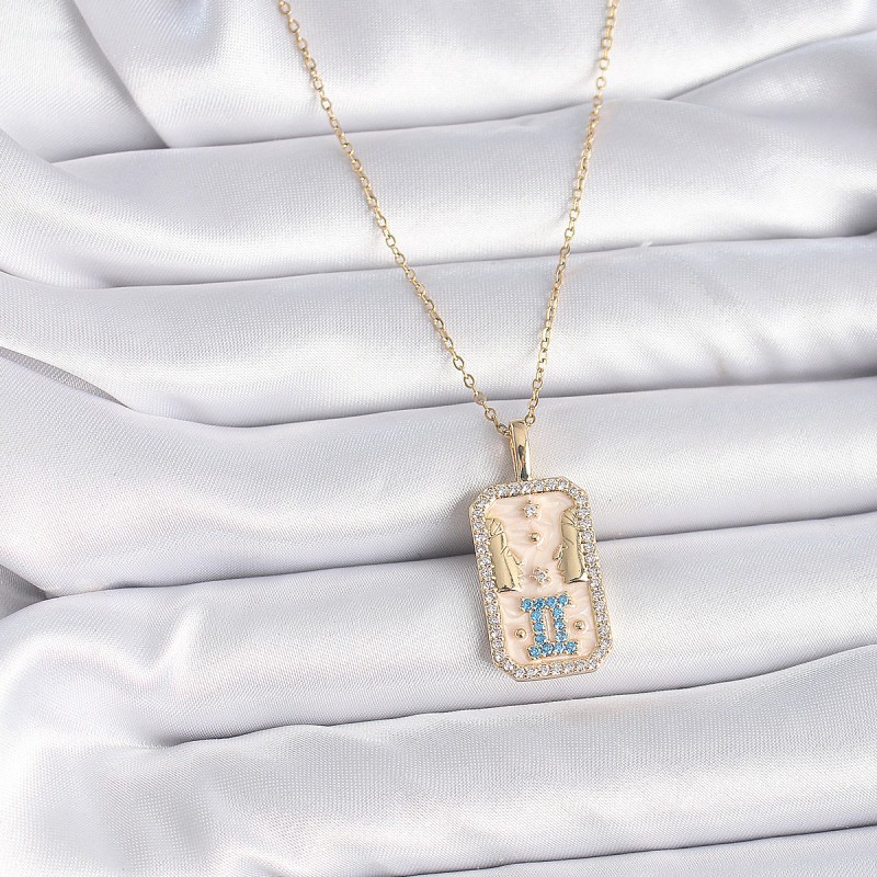 316L Çelik Gold Renk Zincir İkizler Burcu Zirkon Taşlı Kadın Kolye