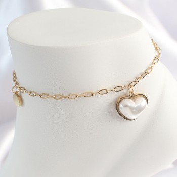 316L Çelik Gold Renk Zincir Model 3D İnci Kalp Model Kadın HalHal