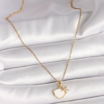 316L Çelik Gold Renk Zincir Sallantı Beyaz Mineli Deniz Kabuğu Zirkon Taşlı Deniz Yıldızı Figür Kadın Kolye