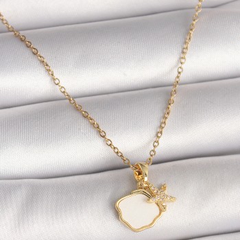 316L Çelik Gold Renk Zincir Sallantı Beyaz Mineli Deniz Kabuğu Zirkon Taşlı Deniz Yıldızı Figür Kadın Kolye