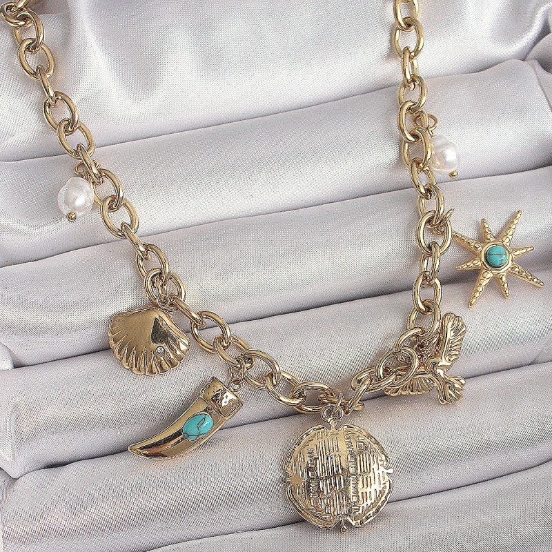 316L Çelik Gold Renk Zincir Sallantılı Çoklu Figür Model Kadın Kolye