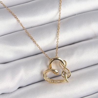 316L Çelik Gold Renk Zincir Zirkon Taş Detaylı Kalp Model Sonsuzluk Detay Kadın Kolye