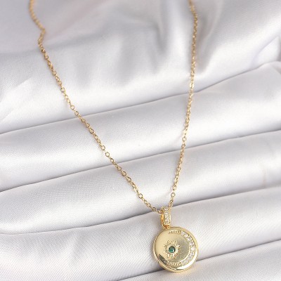 316L Çelik Gold Renk Zincir Zirkon Taş İşlemeli Hilal Yıldız İşlemeli Madalyon Model Kadın Kolye
