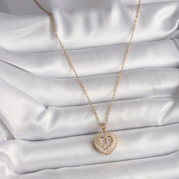 316L Çelik Gold Renk Zincir Zirkon Taşlı Kalp Model Kadın Kolye