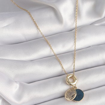 316L Çelik Gold Renk Zincir Zirkon Taşlı Kalp Model Mavi Simli Kadın Kolye