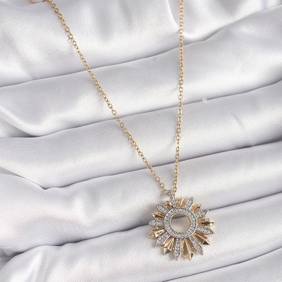 316L Çelik Gold Renk Zincir Zirkon Taşlı Mix Renk Güneş Model Kadın Kolye