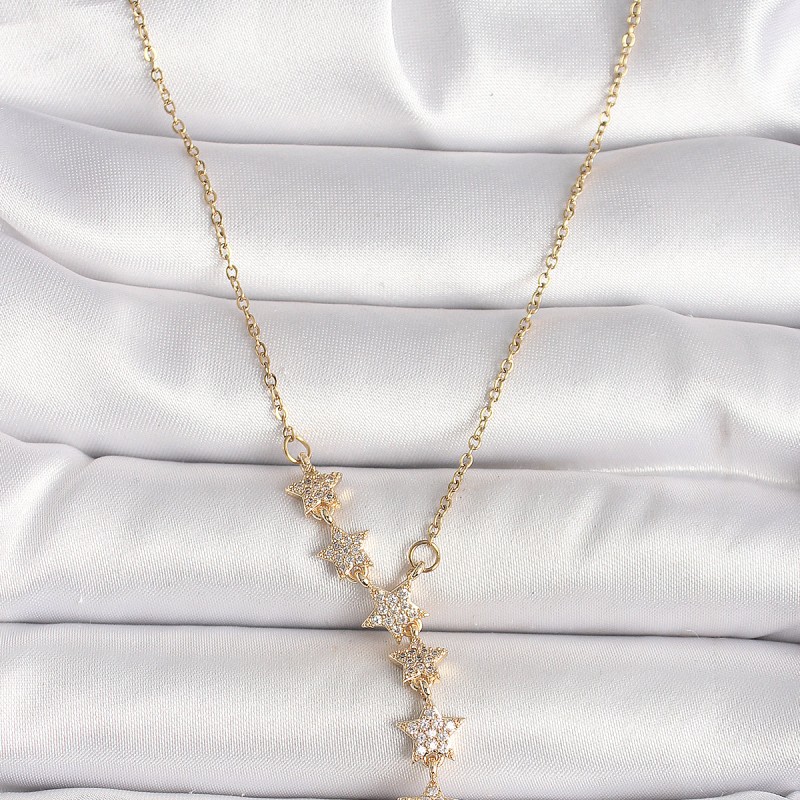 316L Çelik Gold Renk Zincir Zirkon Taşlı Yıldız Model Kadın Kolye