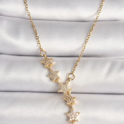 316L Çelik Gold Renk Zincir Zirkon Taşlı Yıldız Model Kadın Kolye