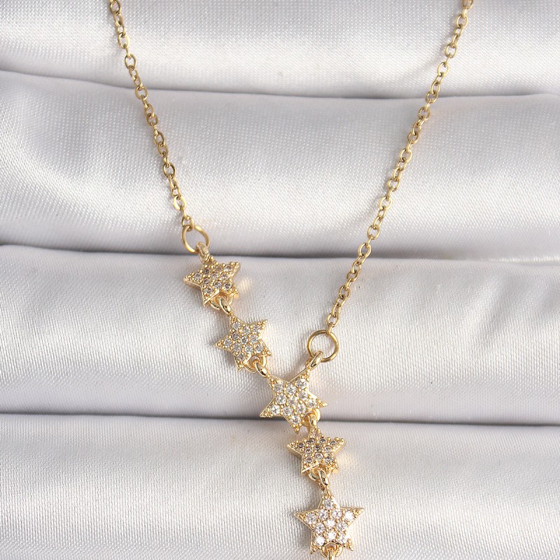 316L Çelik Gold Renk Zincir Zirkon Taşlı Yıldız Model Kadın Kolye
