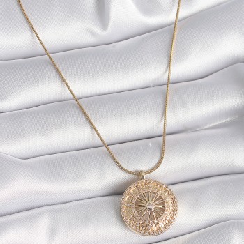 316L Çelik Gold Renk Zirkon Taşlı 12 Burç Madalyon Model Kadın Kolye