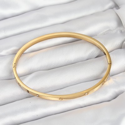 316L Çelik Gold Renk Zirkon Taşlı 65 mm İnce Kadın Kelepçe Bileklik