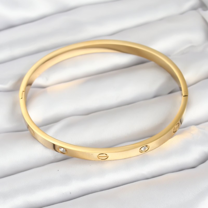 316L Çelik Gold Renk Zirkon Taşlı 65 mm Kadın Kelepçe Bileklik