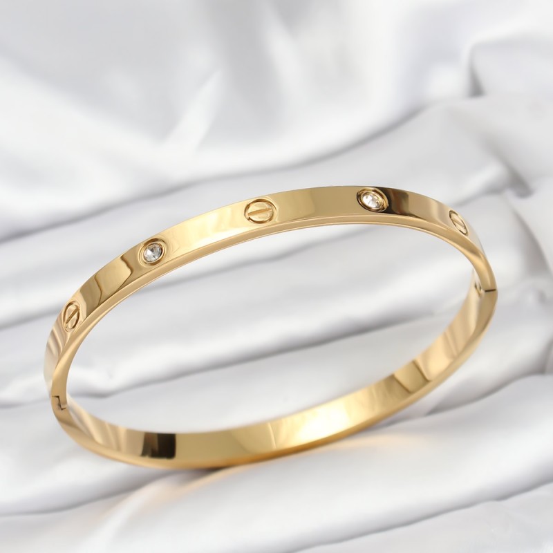 316L Çelik Gold Renk Zirkon Taşlı 65 mm Kadın Kelepçe Bileklik