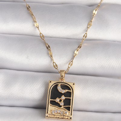 316L Çelik Gold Renk Zirkon Taşlı Ay Figürlü Tarot Model Kadın Kolye
