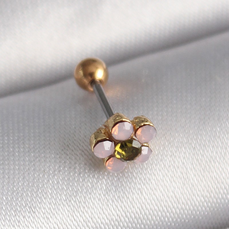316L Çelik Gold Renk Zirkon Taşlı Çiçek Tragus Piercing