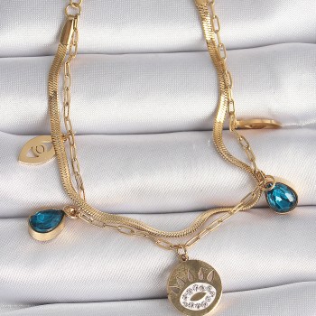 316L Çelik Gold Renk Zirkon Taşlı Göz İşleme Figür Kadın Bileklik