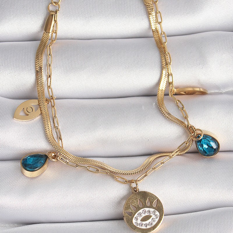 316L Çelik Gold Renk Zirkon Taşlı Göz İşleme Figür Kadın Bileklik