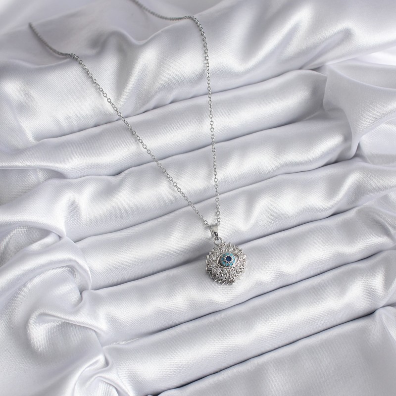 316L Çelik Gold Renk Zirkon Taşlı Göz Model Kadın Kolye