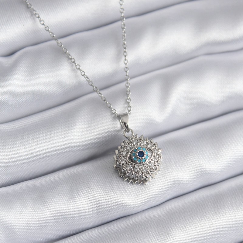 316L Çelik Gold Renk Zirkon Taşlı Göz Model Kadın Kolye