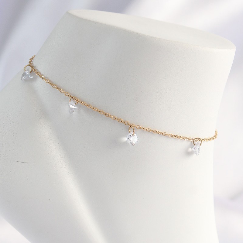 316L Çelik Gold Renk Zirkon Taşlı Halhal