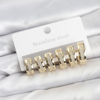 316L Çelik Gold Renk Zirkon Taşlı Halka Küpe Seti