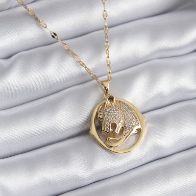 316L Çelik Gold Renk Zirkon Taşlı Jaguar Model Kadın Kolye