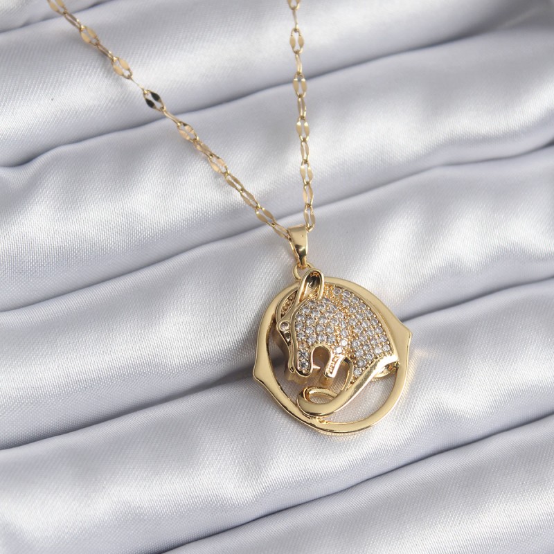 316L Çelik Gold Renk Zirkon Taşlı Jaguar Model Kadın Kolye