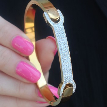 316L Çelik Gold Renk Zirkon Taşlı Kadın Kelepçe