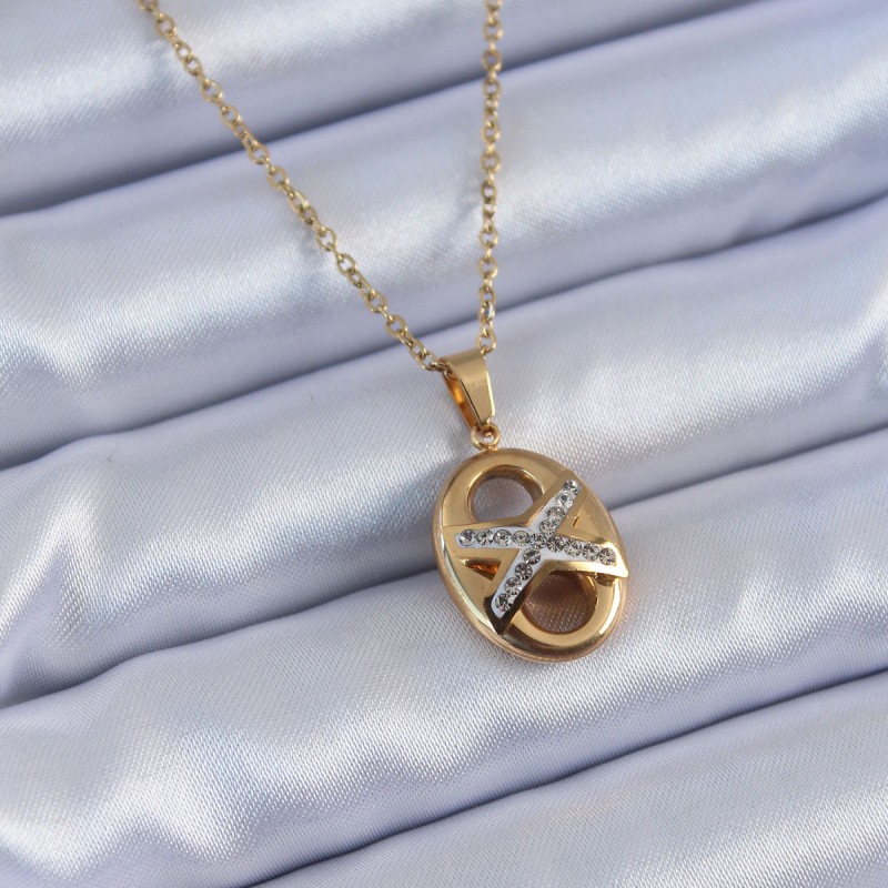 316L Çelik Gold Renk Zirkon Taşlı Kadın Kolye