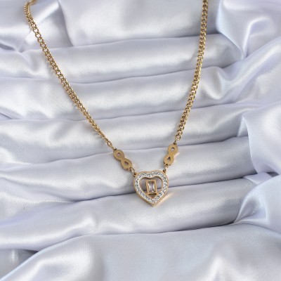 316L Çelik Gold Renk Zirkon Taşlı Kalp Model Sonsuzluk Detay Kadın Kolye