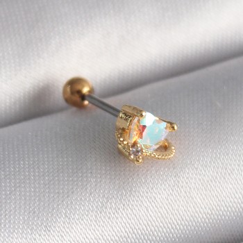 316L Çelik Gold Renk Zirkon Taşlı Kalp Tragus Piercing