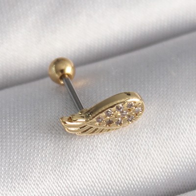 316L Çelik Gold Renk Zirkon Taşlı Kanat Tragus Piercing
