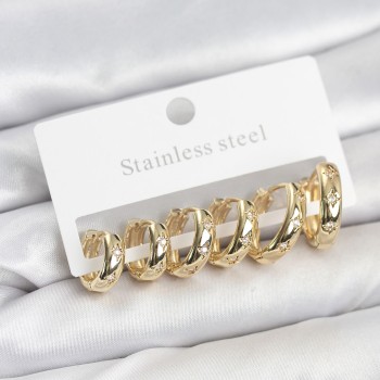 316L Çelik Gold Renk Zirkon Taşlı Kutup Yıldızı Model Halka Küpe Seti