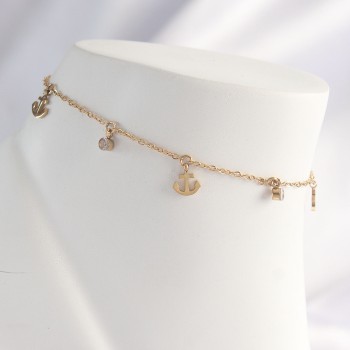 316L Çelik Gold Renk Zirkon Taşlı Minimal Çapa Tasarımlı Halhal