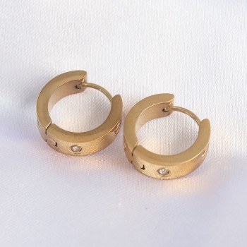 316L Çelik Gold Renk Zirkon Taşlı Minimal Model Halka Küpe
