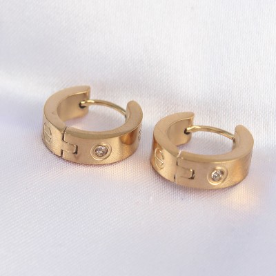 316L Çelik Gold Renk Zirkon Taşlı Minimal Model Halka Küpe
