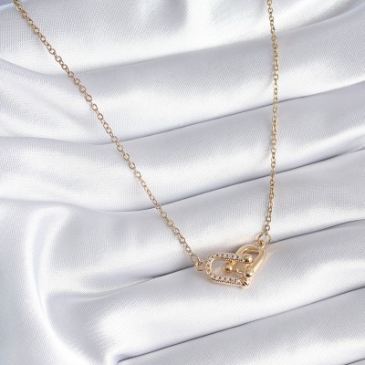 316L Çelik Gold Renk Zirkon Taşlı Model Kadın Kolye