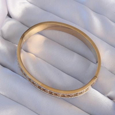 316L Çelik Gold Renk Zirkon Taşlı Model Kelepçe