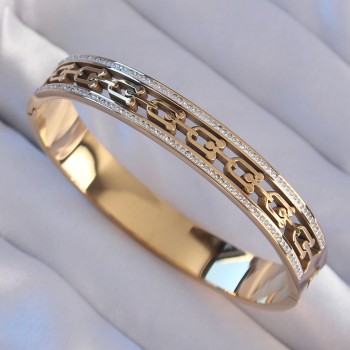 316L Çelik Gold Renk Zirkon Taşlı Model Kelepçe