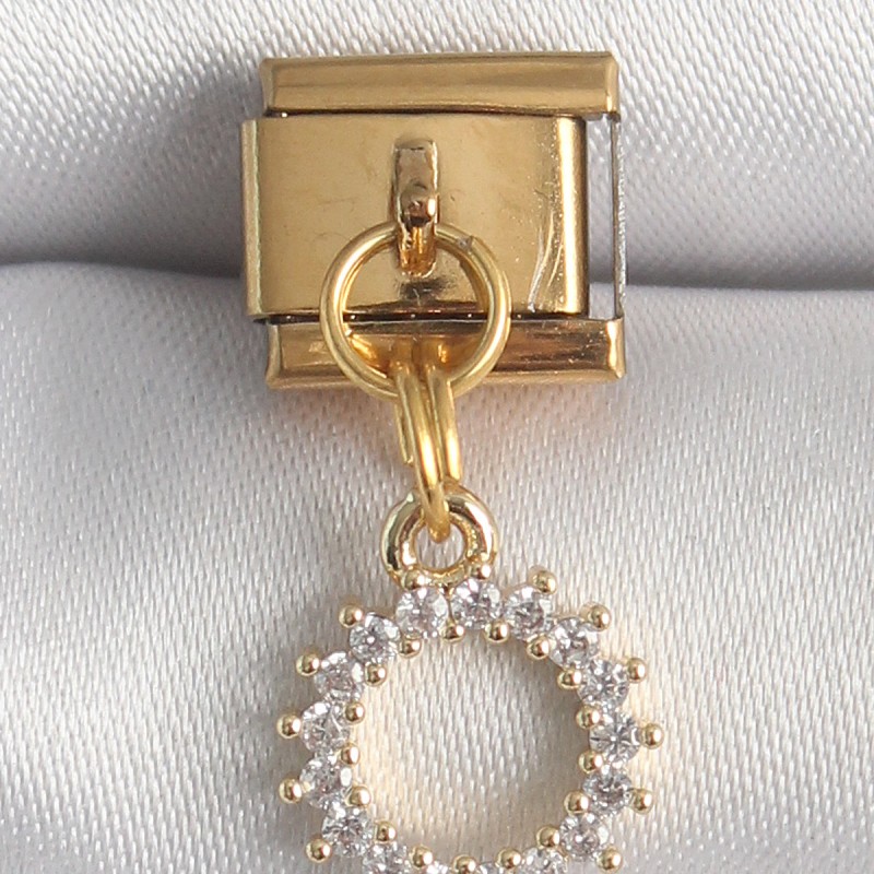 316L Çelik Gold Renk Zirkon Taşlı Sallantı Güneş Model Nomination Charm